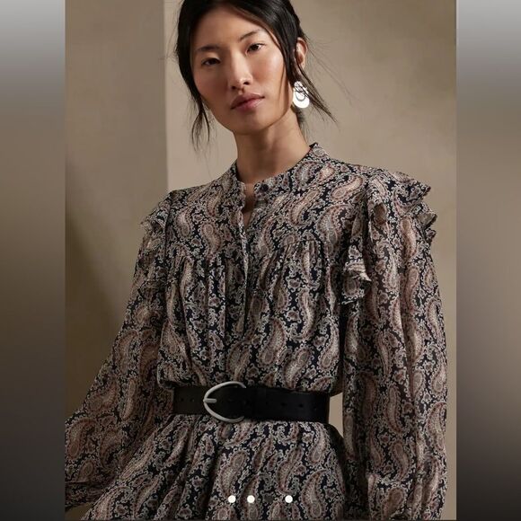 BANANA REPUBLIC FLUTTER MIDI SHIRTDRESS - Picture 3 of 4